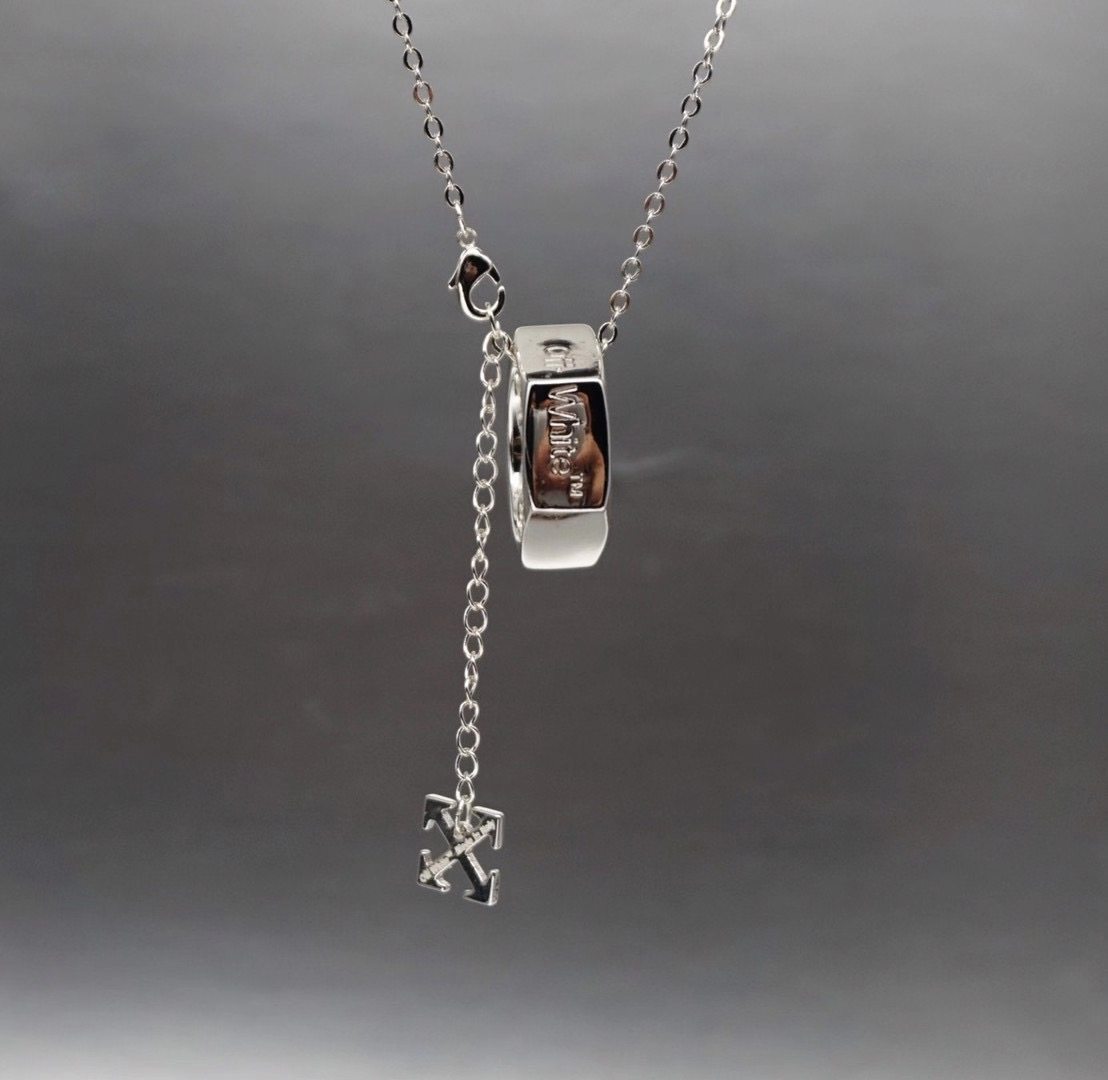 新品off white字母logo银色箭头戒指吊坠项链饰品男女情侣款潮流