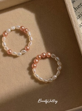 B.V原创温柔风/天然珍珠强光稀有粉紫色珍珠戒指/巴洛克日常通勤