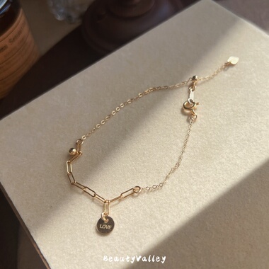 B.V原创美国进口14K包金love吊牌百搭复古情侣温柔爱心手链女礼物