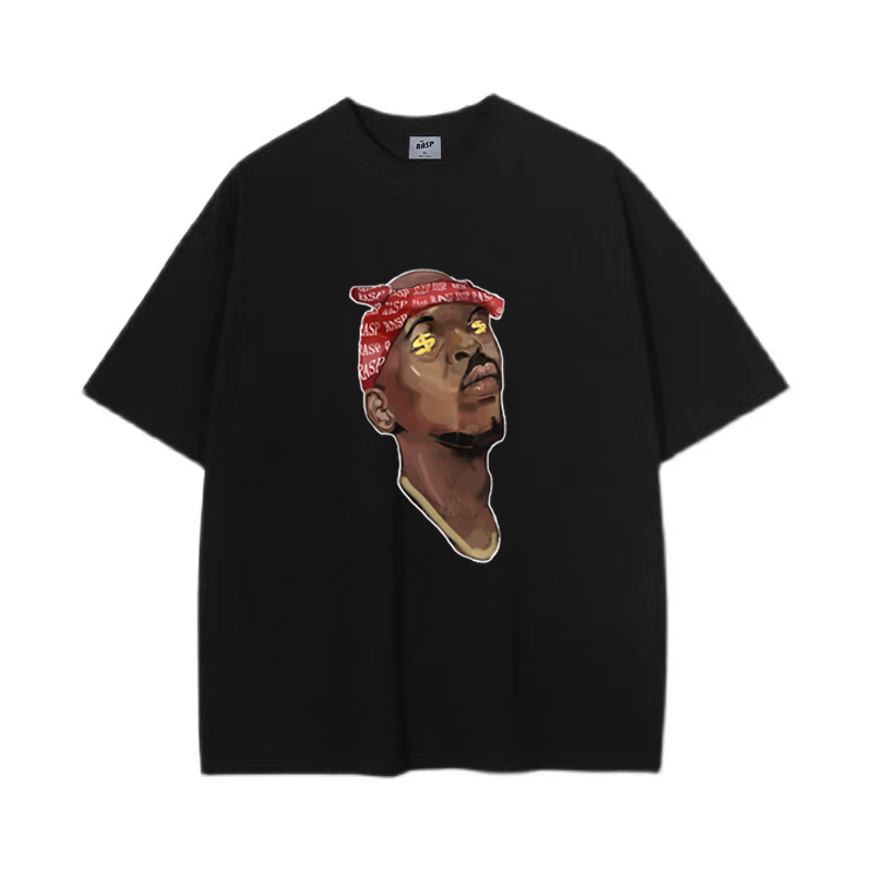raspbrand美式街头趣味撅嘴黑人字母印花夏季圆领宽松情侣短袖t恤