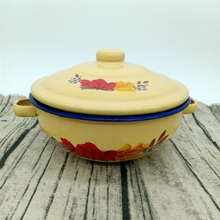 双耳碗搪瓷咖喱碗家用吃饭碗怀旧面碗带盖瓷碗打饭碗泡面碗铁饭碗