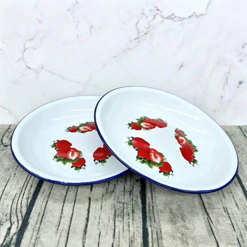 北欧式搪瓷饭碟家用菜盘牛排饭盘加厚加深汤盘水果沙拉碟吃饭盘子