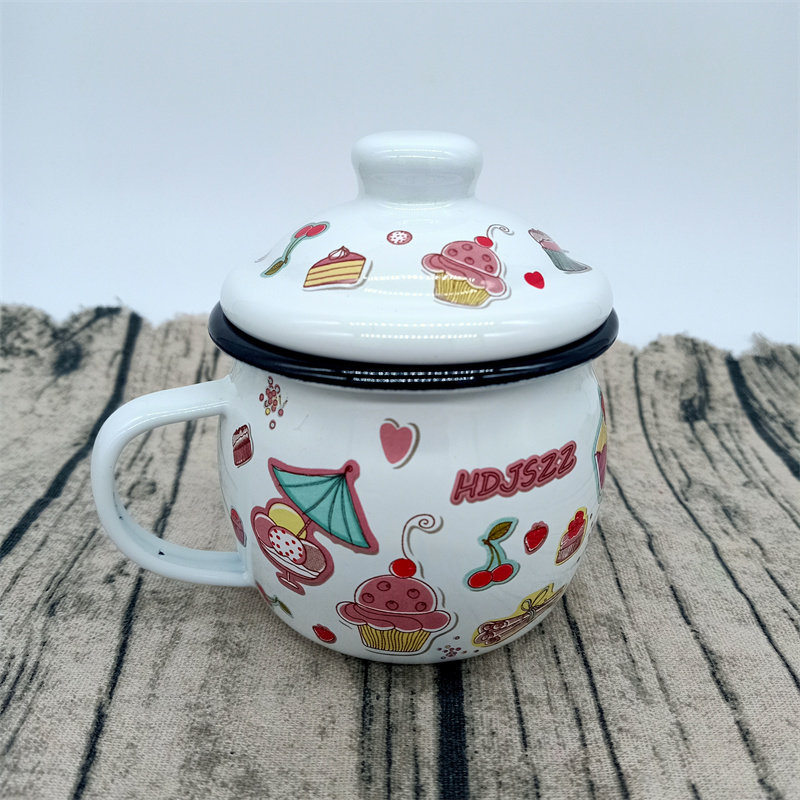 珐琅加厚搪瓷杯带盖小奶杯咖啡杯办公室茶杯儿童杯摔不碎蛋糕杯子