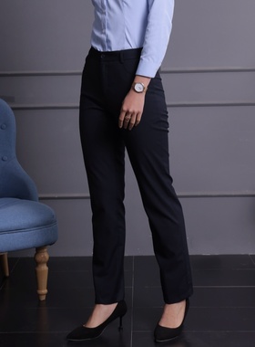 银行西裤女秋冬加绒大码藏青色通勤职业装邮储工作服直筒长裤