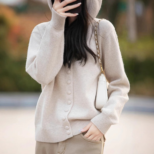 秋冬大朗针织衫不起球女新款正品连帽开衫外套宽松减龄帽衫毛衣