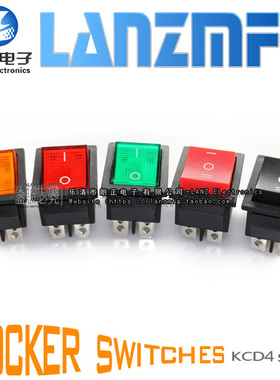 LANZMFG朗正/KCD4-201N尺寸25*31船型开关4脚红灯/黄灯/绿灯/蓝灯