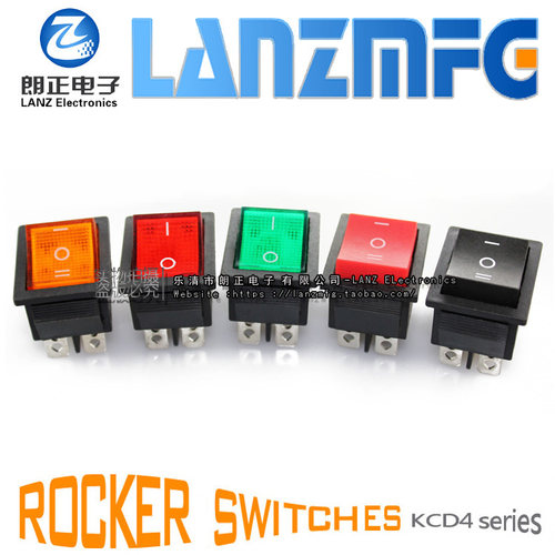 LANZMFG朗正/KCD4-201N尺寸25*31船型开关4脚红灯/黄灯/绿灯/蓝灯