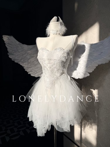 LonelyDance超仙！万圣节cos天使性感纯欲风修身抹胸白纱蓬蓬裙