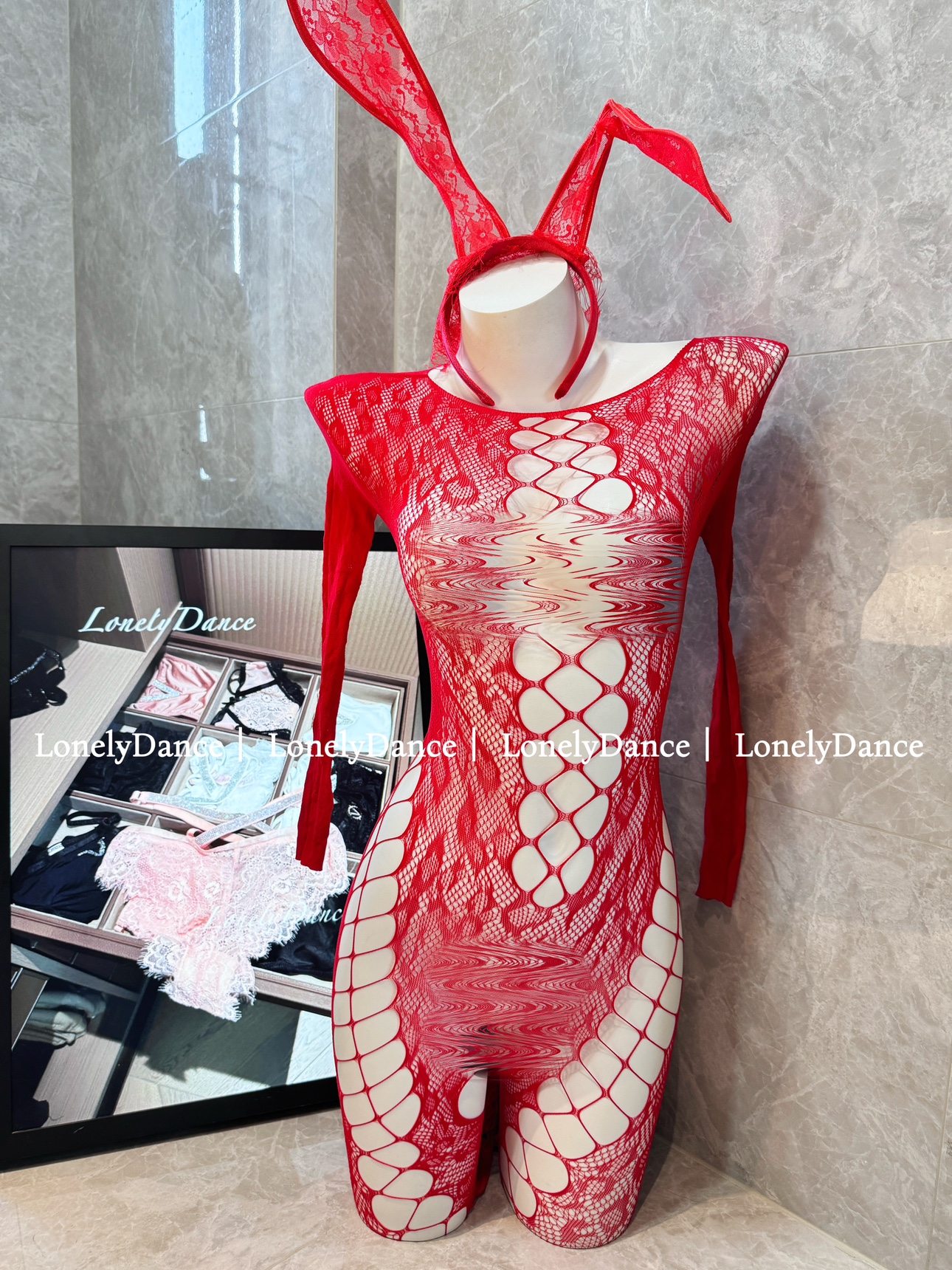 Lonelydance圣诞豹系*可撕网衣撕扯的快乐约会新衣连体蕾丝性感女