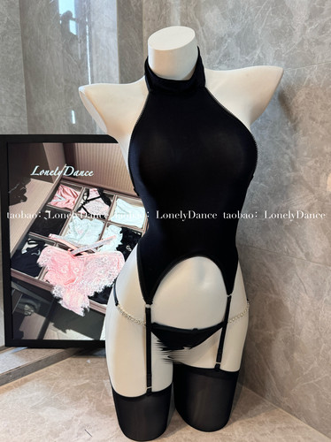 LonelyDance欲感*性感连体衣挂脖10D油亮油光丝袜吊带套装内衣女