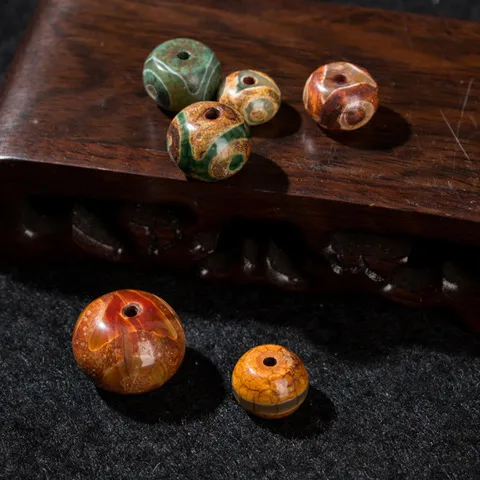 天珠复古三眼算盘珠藏式配件星月菩提百搭玛瑙手饰隔珠