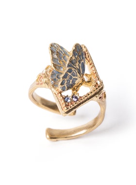 Palnart poc日本原创设计新艺术运动风华丽蝴蝶画框夜蝶戒指