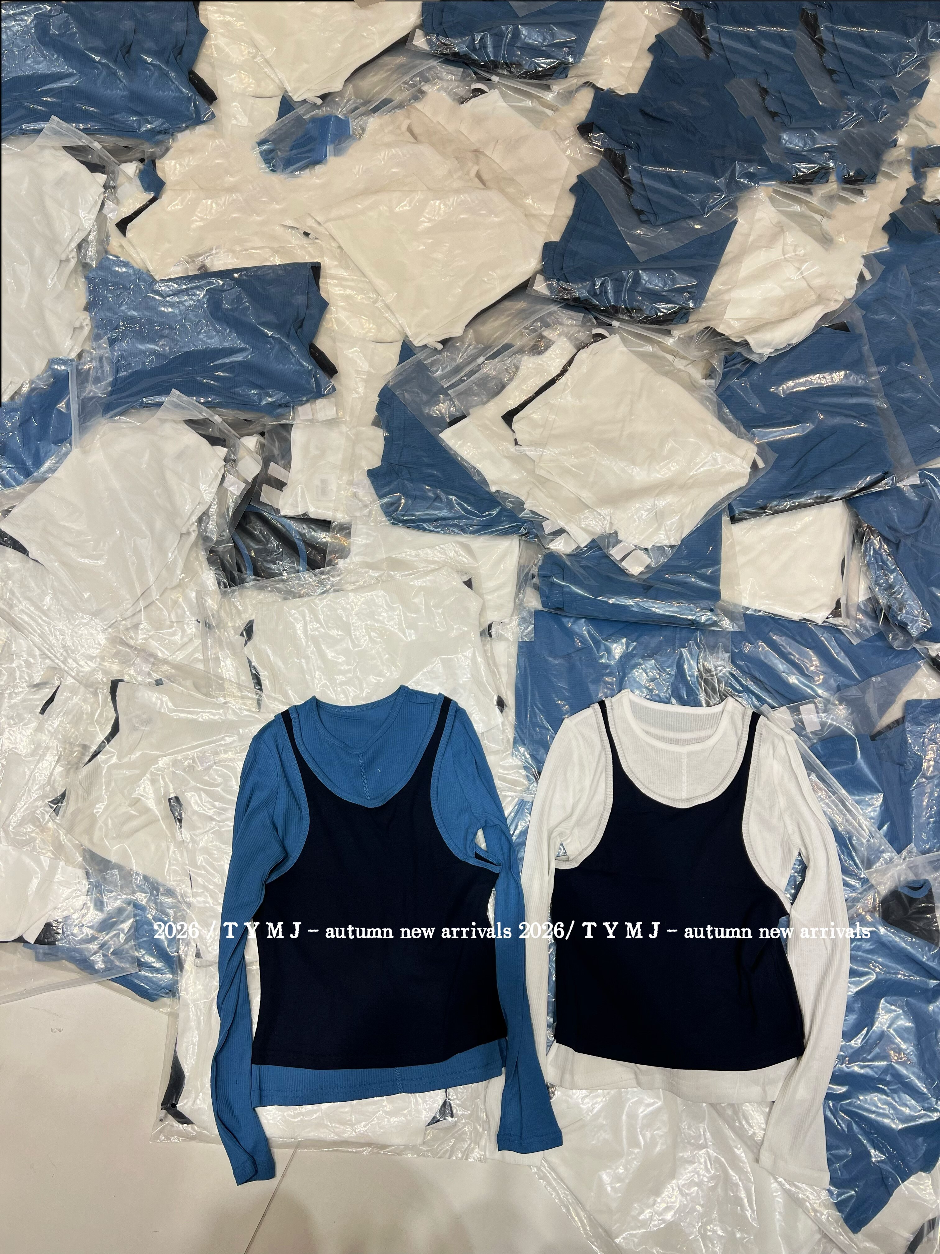 欧洲站2026春季新款时尚百搭撞色背心叠穿长袖T恤女两件套打底衫