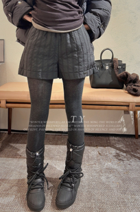 松紧腰纯色简约百搭显瘦直筒休闲夹棉短裤 欧洲站2025秋冬女装 新款