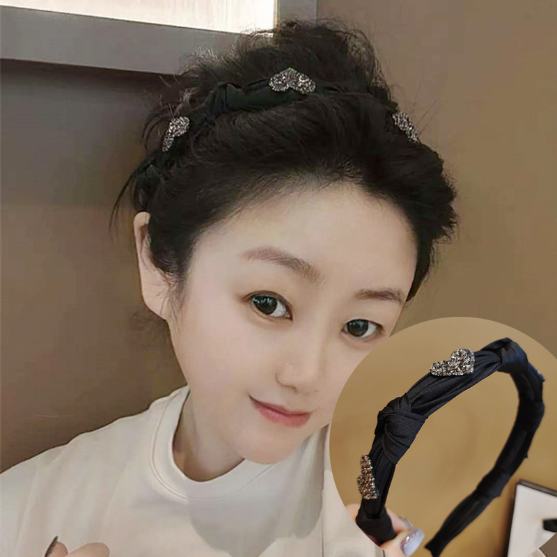 韩国进口高级感碎钻爱心发箍打结布艺个性发捆压碎发洗脸头箍发饰