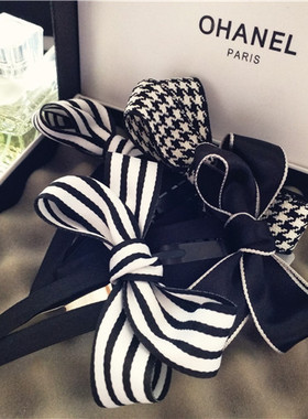 包邮韩国正版千鸟格黑白条纹蝴蝶结小号新款BB夹好搭刘海洋气发饰
