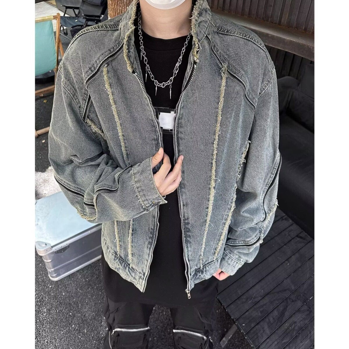 1506A/G3150/P67美式复古解构毛边水洗牛仔外套图片