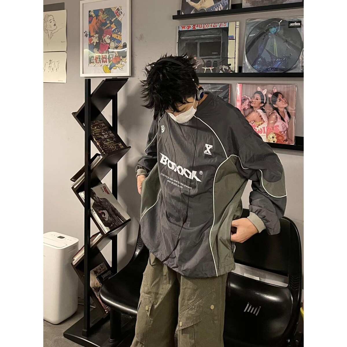 1506A/GY2760/P59潮牌美式复古机能风拼色字母印花圆领情侣卫衣男图片