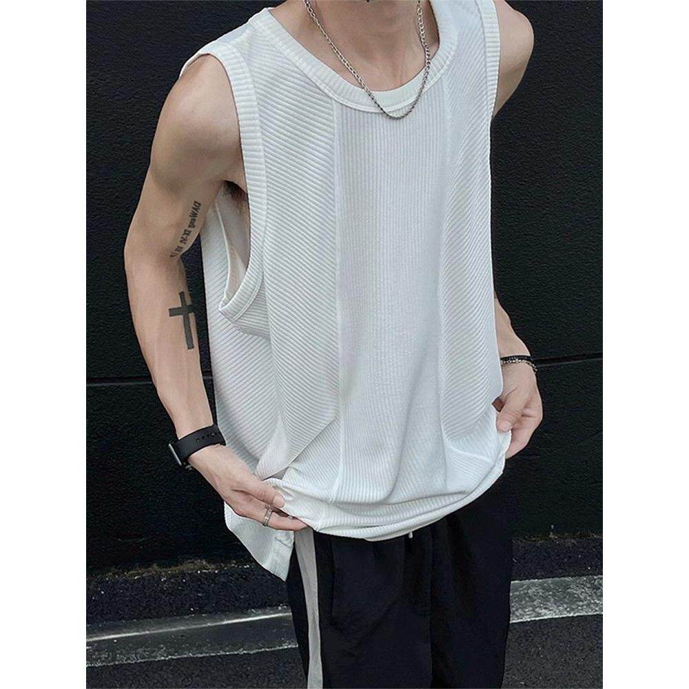 1506A/GAT1360/P29慵懒风冰丝螺纹背心男宽松无袖t恤低领打底坎肩，男装背心/马甲，星座1506A