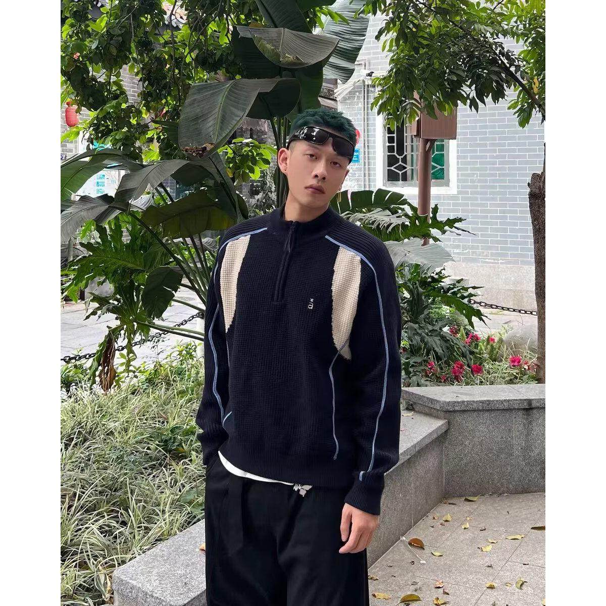 1506A/GZ050/P71拼接撞色针织衫秋冬情侣毛衣男外套2,男装针织衫/毛衣,星座1506A