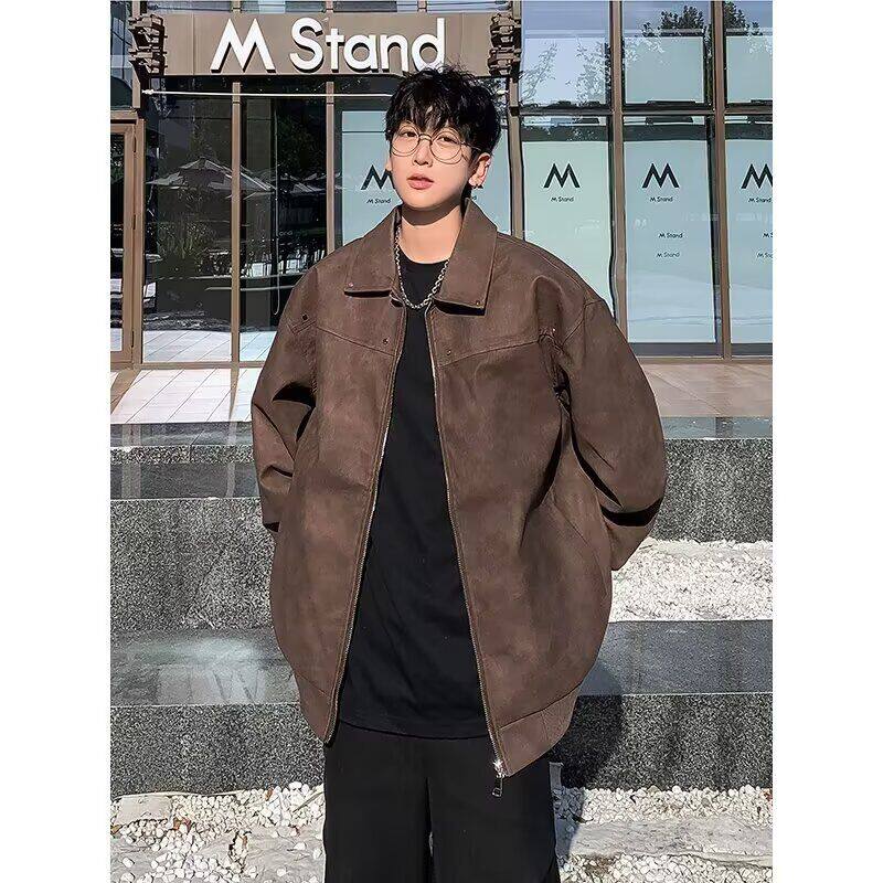 1506A/GK23770/P75网红PU皮美式复古铆钉夹克男春秋款皮衣外套3图片