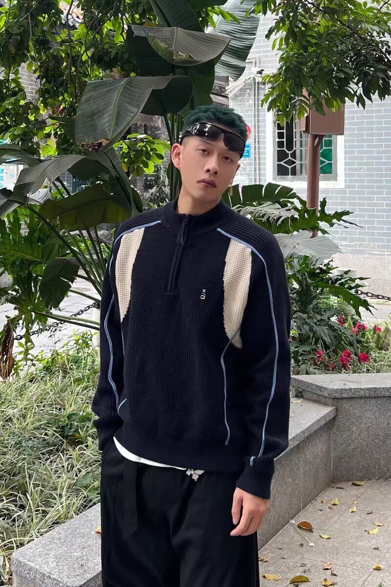 1506A/GZ050/P71拼接撞色针织衫秋冬情侣毛衣男外套1图片