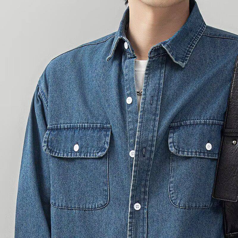 工装双口袋牛仔衬衫长袖百搭宽松廓形休闲衬衣外套，男装衬衫，星座1506A