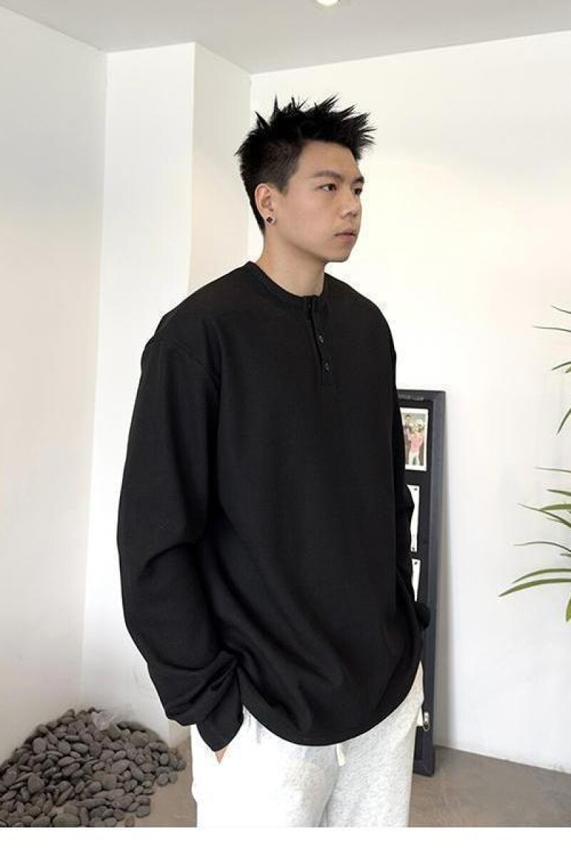 1506A/GWY6040/P38新款亨利领长袖T恤男士百搭宽松复古体恤衫2图片