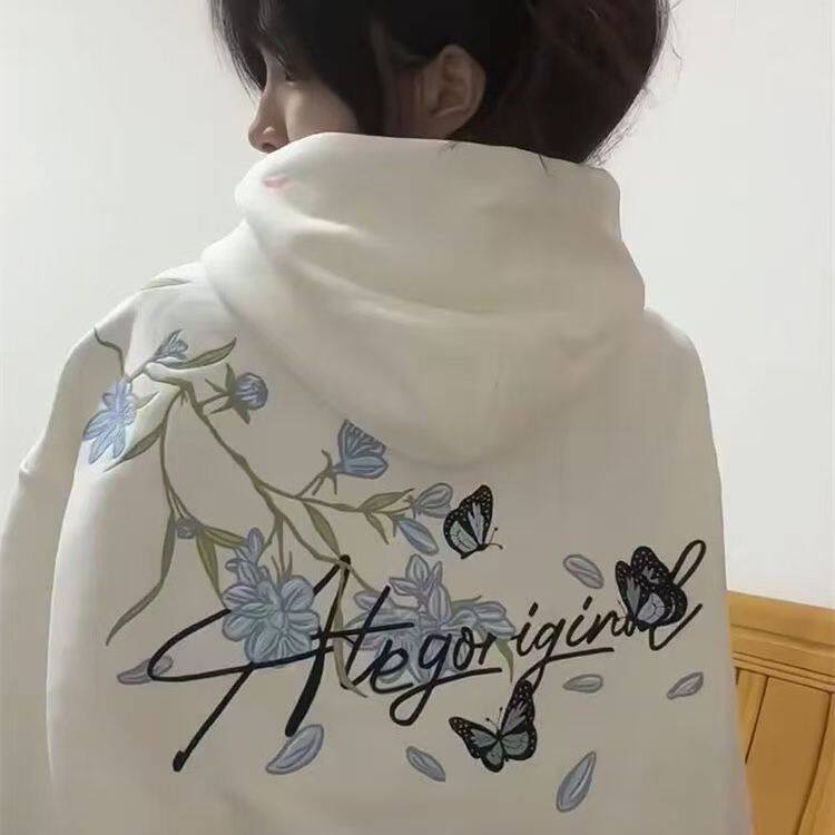 1506A/G10010/P61蓝花卉刺绣字母卫衣小众半袖上衣2025年图片