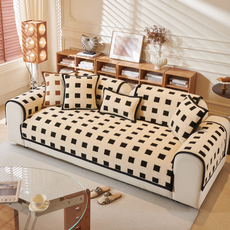 加厚毛绒沙发垫秋冬防滑三座一贵妃直排皮坐垫套罩2025新款盖布巾