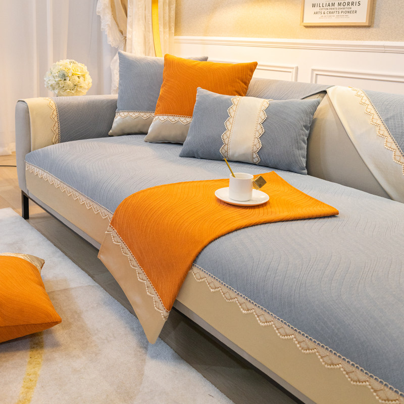 雪尼尔沙发垫四季通用防滑三坐一贵妃坐垫套罩2026新款扶手盖巾布