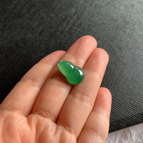 缅甸天然A货翡翠冰糯种阳绿葫芦镶嵌件老坑玉石水润葫芦裸石吊坠
