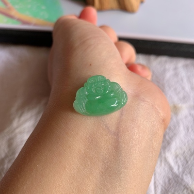 缅甸天然A货翡翠冰种满色晴水佛公镶嵌件老坑玉翡翠晴底佛公吊坠