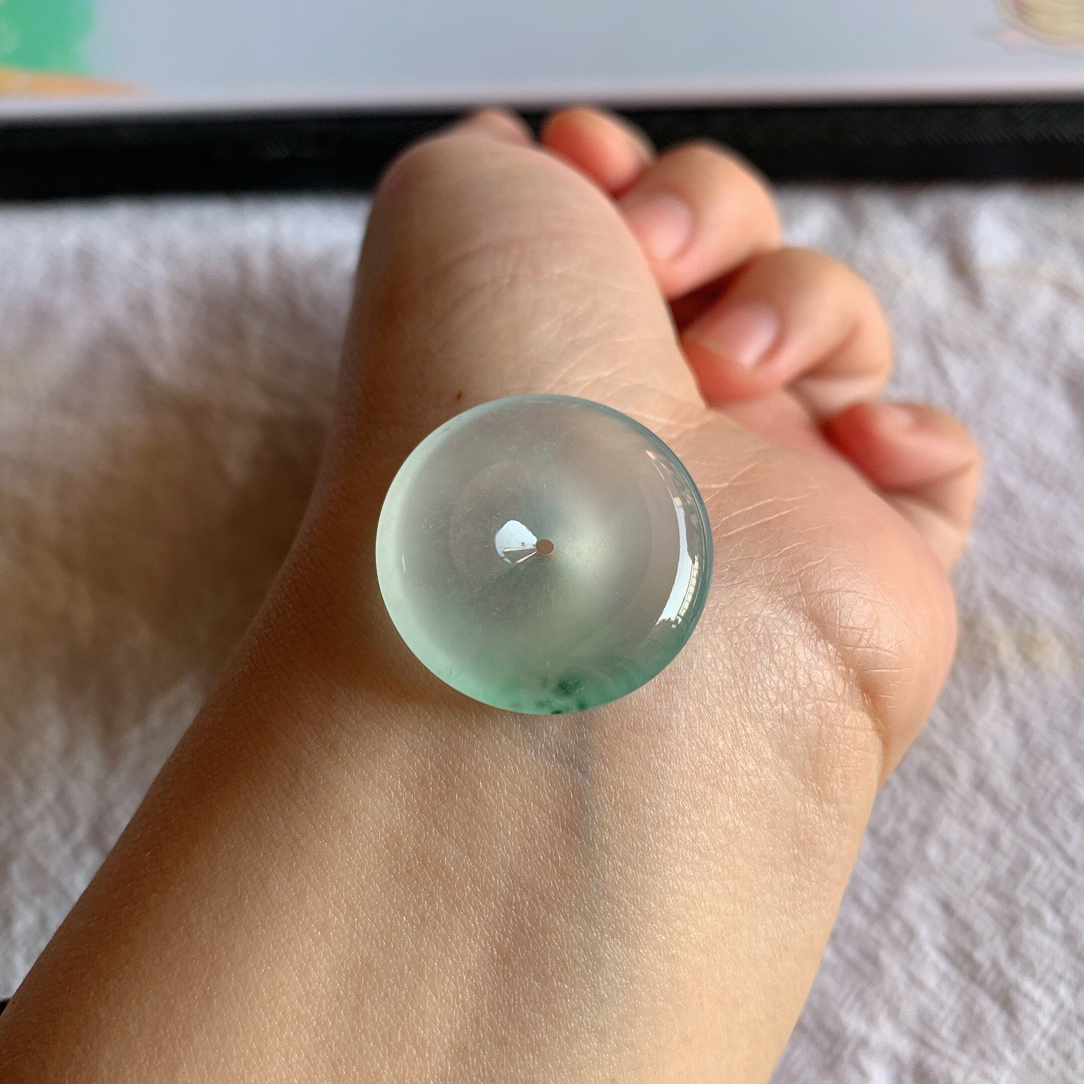 缅甸天然A货翡翠冰种起胶飘花平安扣吊坠老坑玉石起胶平安扣挂件