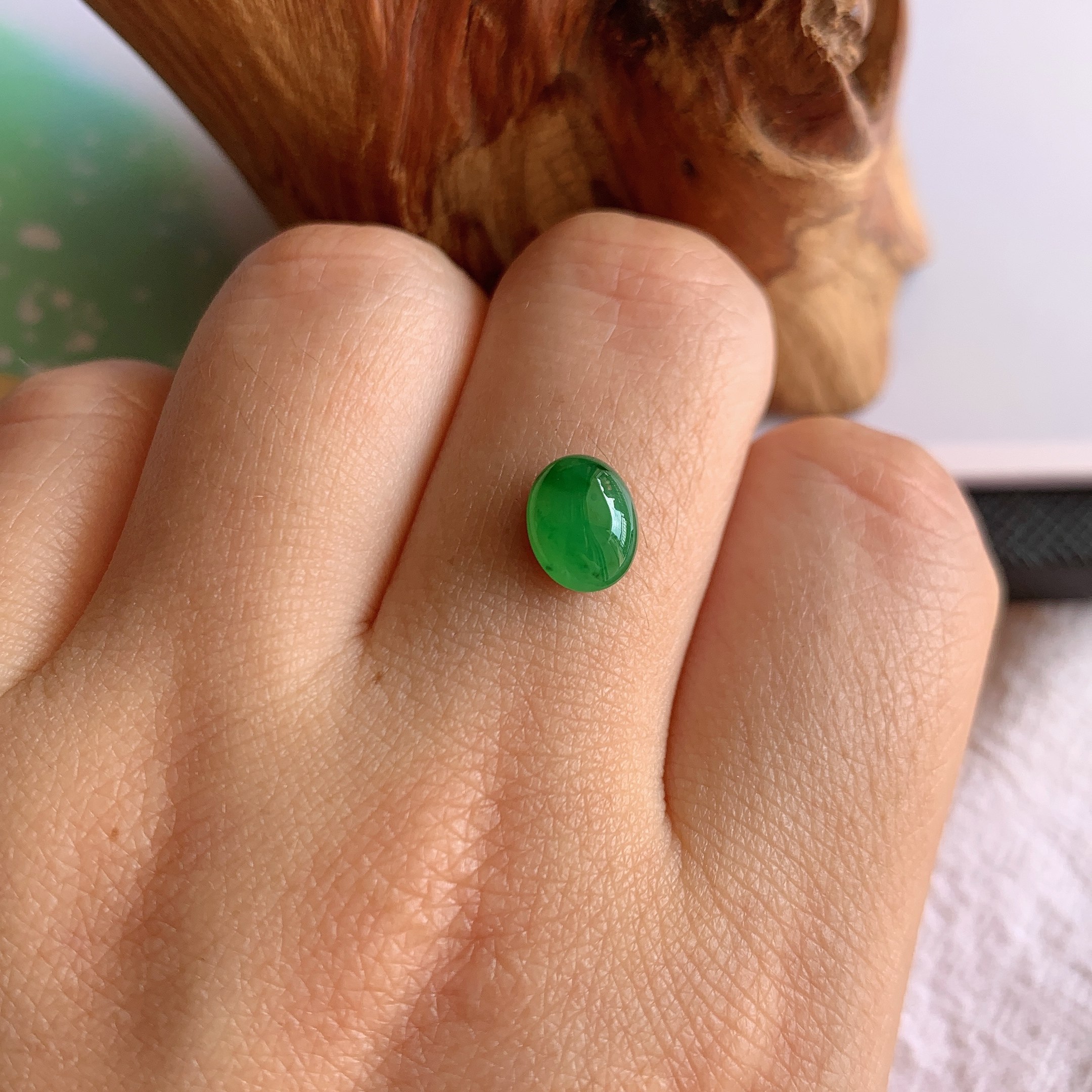 缅甸天然A货翡翠冰糯种飘阳绿蛋面镶嵌件老坑玉阳绿蛋面裸石戒面