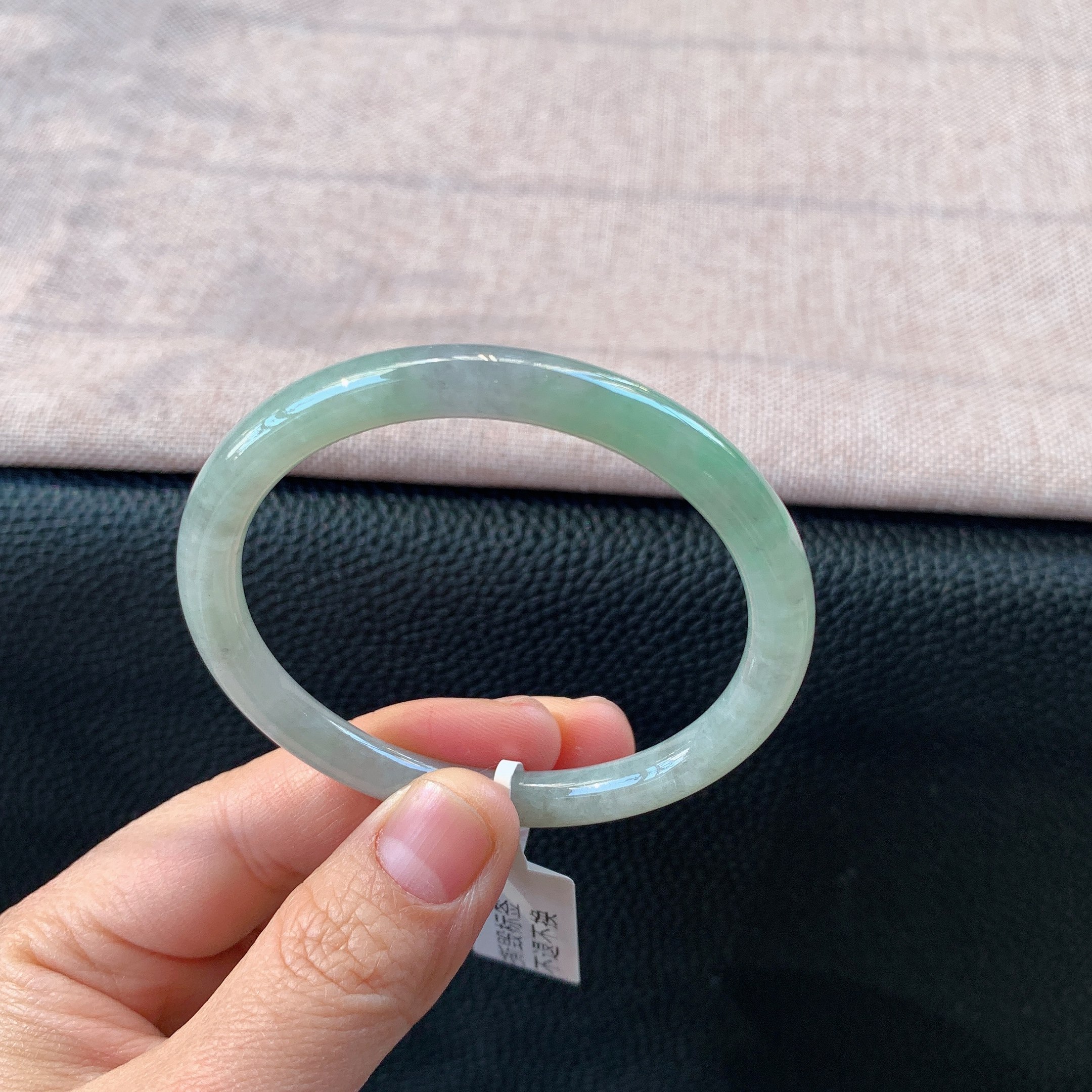 缅甸天然A货翡翠冰糯种浅绿手镯老坑玉叮当镯细条手镯51/52圈口