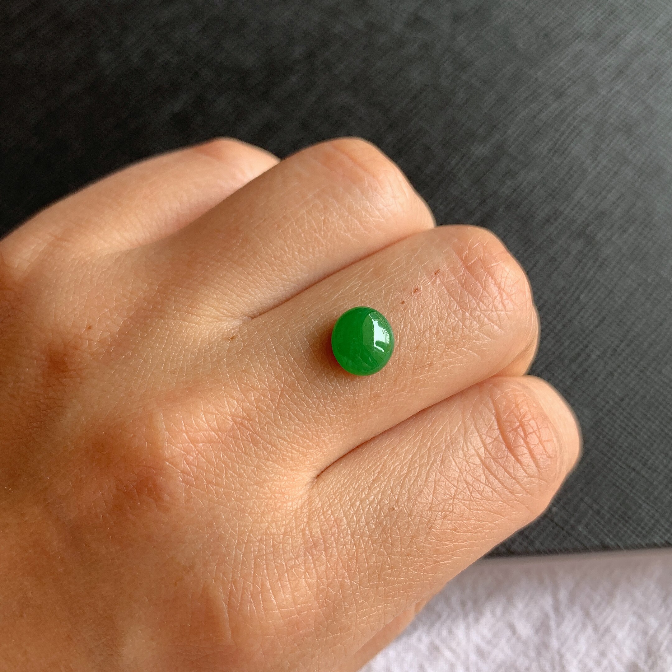 缅甸天然A货翡翠冰糯种阳绿满色蛋面镶嵌件老坑玉石满绿蛋面戒面