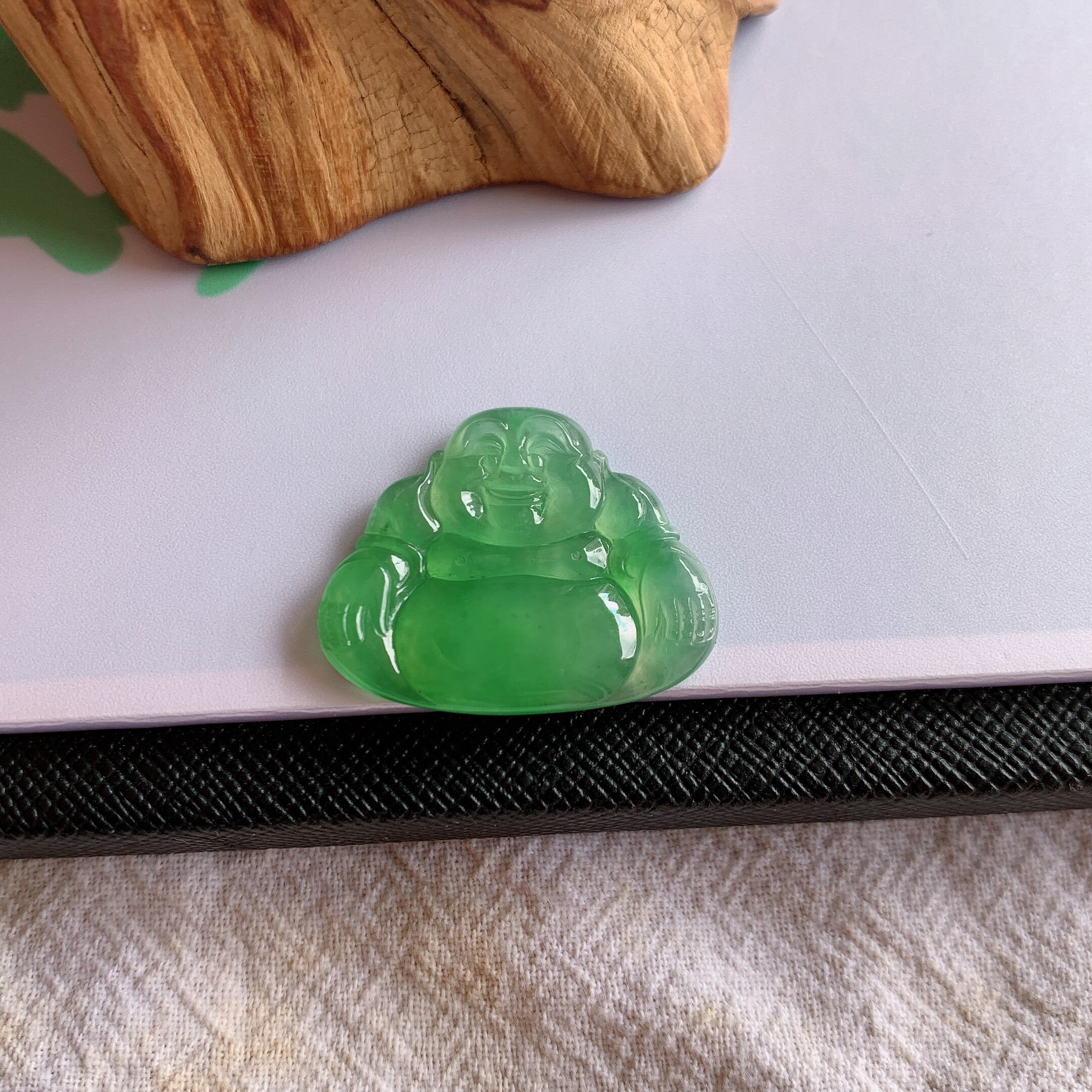 缅甸天然A货翡翠冰糯种满绿佛公裸石镶嵌件老坑玉佛公吊坠