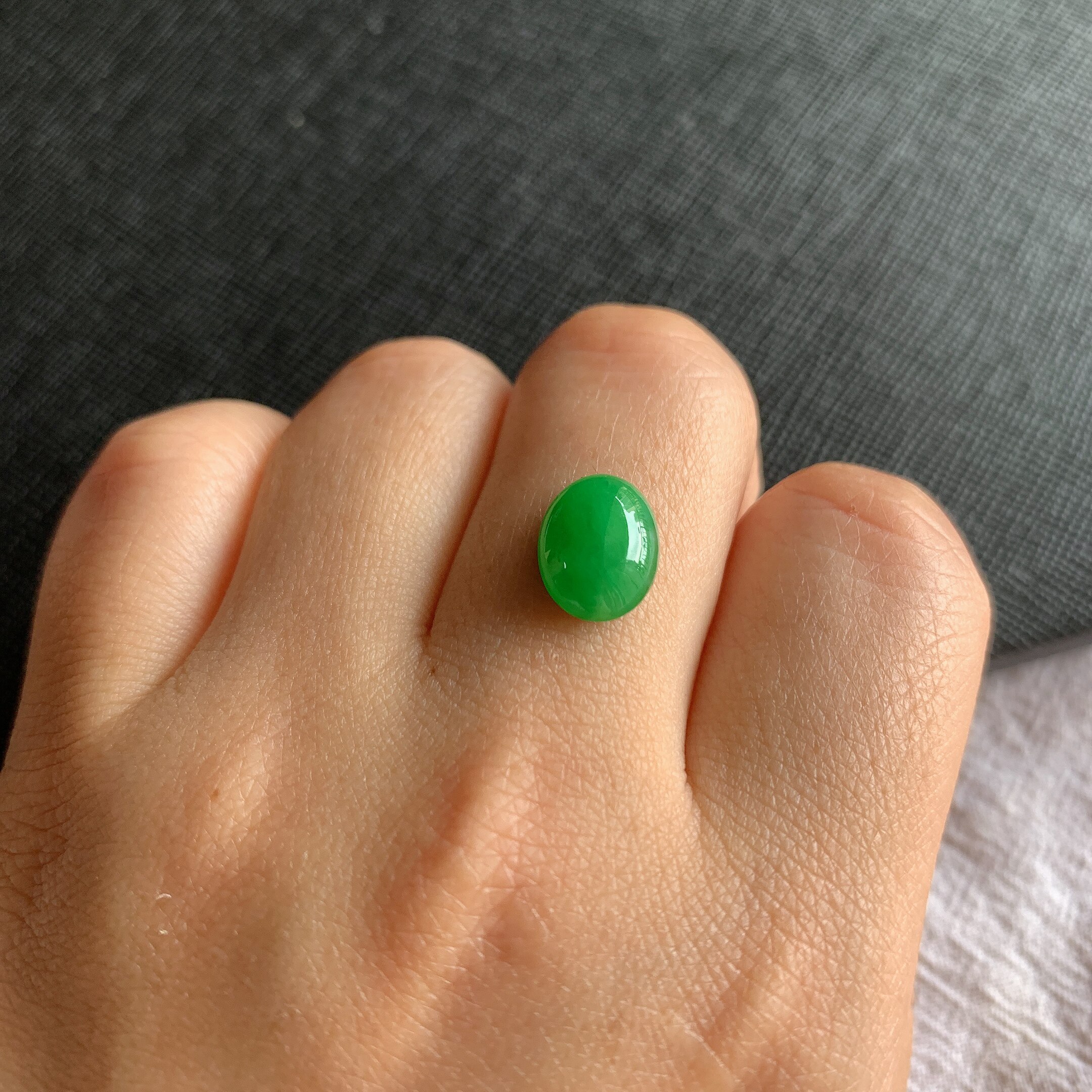 缅甸天然A货翡翠冰糯种阳绿满色蛋面镶嵌件老坑玉石满绿蛋面戒面