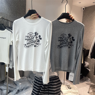卡通米奇图案长袖 常规款 T恤百搭洋气休闲上衣 韩国东大门冬季 917