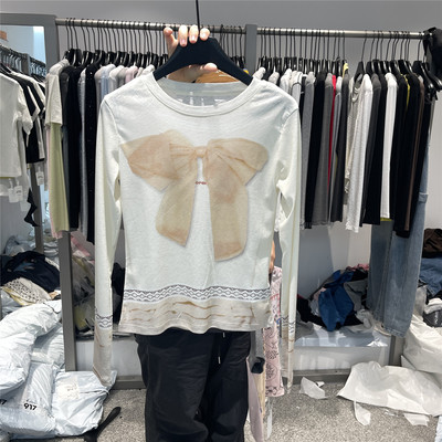 917韩系蝴蝶结网纱显瘦T恤