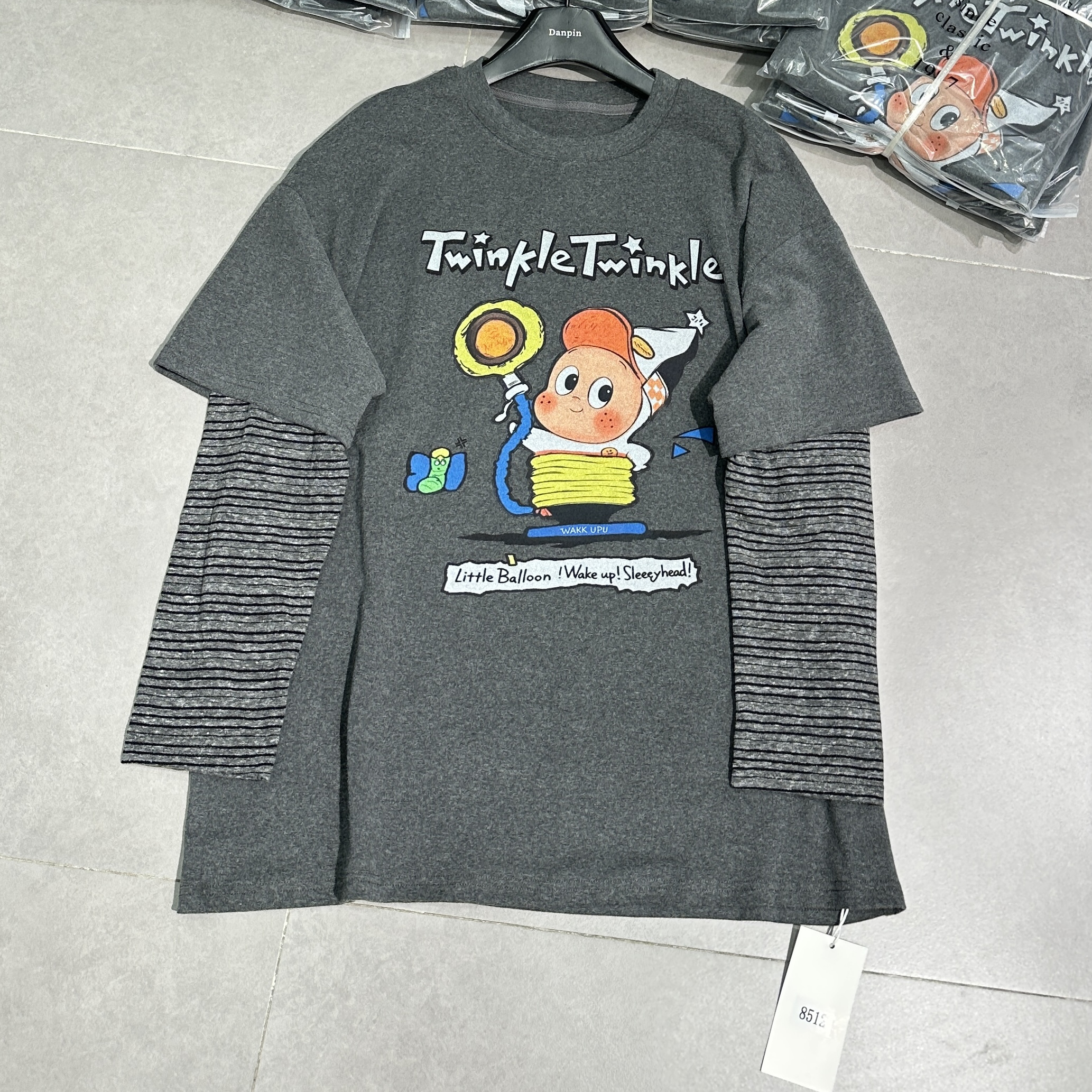 DANPIN单品 2025年冬季韩版创意设计感袖子拼接卡通印花长袖t恤女