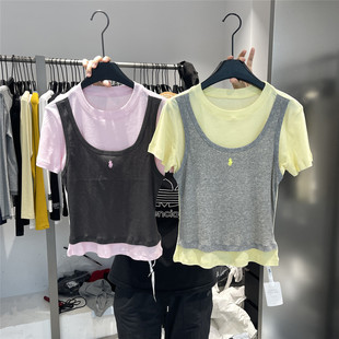 叠穿背心显瘦圆领上衣 T恤女夏季 917 韩系假两件撞色洋气减龄短袖