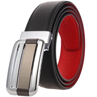 男女平滑扣腰带头层牛皮打孔眼针扣皮带真皮裤带外黑内红本命年带