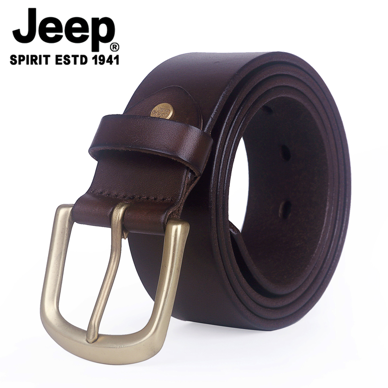 JEEP铜扣皮带真皮男士头层牛皮加长针扣纯铜休闲青年腰带吉普裤带