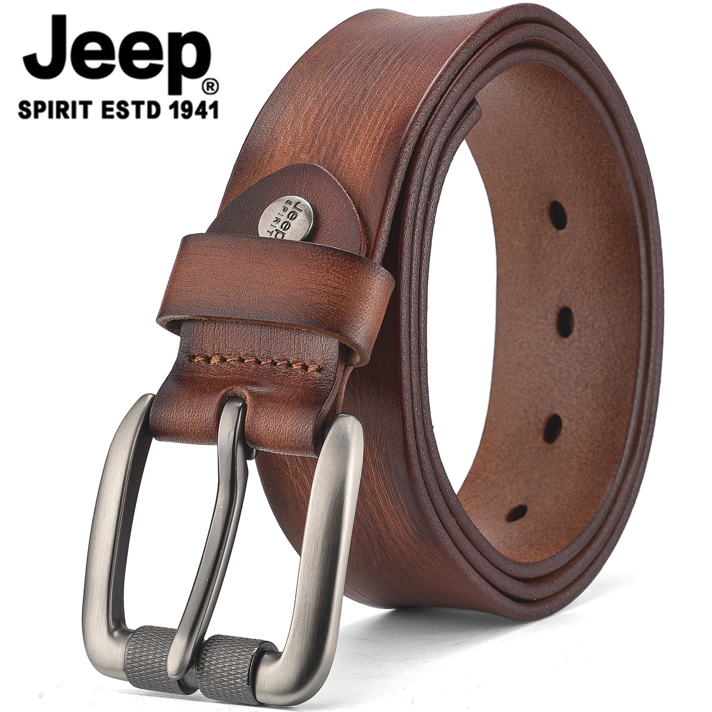 JEEP男士牛仔休闲头层纯牛皮皮带