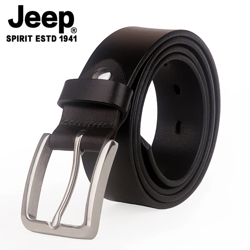 JEEP男士头层牛皮不锈钢窄款皮带