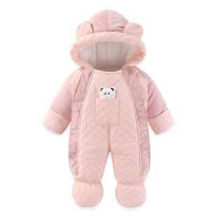 宝宝冬季加厚连体衣包脚外出防风衣婴幼儿棉服新生儿夹棉加绒抱被