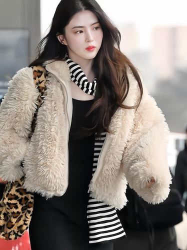 韩素希明星同款真皮草羊羔毛短款外套女立领保暖毛毛皮草外套韩版