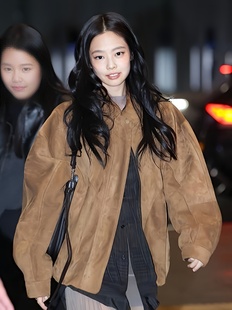 【奢品】jennie金智妮宋佳同款经典复古廓形羊麂皮衣真皮夹克外套